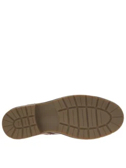 Bottines en cuir camel à talon décroché bas pourvues d'un zip latéral