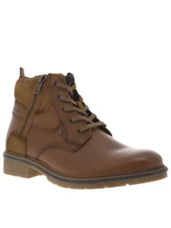 Bottines en cuir camel à talon décroché bas pourvues d'un zip latéral