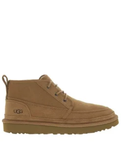 Bottines en cuir camel à talon plat et une doublure en fausse fourrure