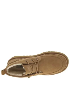 Bottines en cuir camel à talon plat et une doublure en fausse fourrure