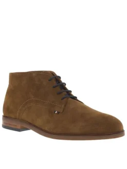 Bottines en cuir cognac avec talon décroché bas et lacets ronds
