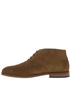 Bottines en cuir cognac avec talon décroché bas et lacets ronds