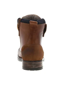 Bottines en cuir cognac à semelle antidérapante et à lacets plats