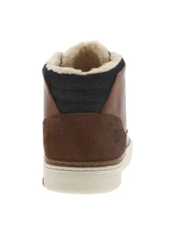 Bottines en cuir cognac à semelle plate et à lacets ronds bleus