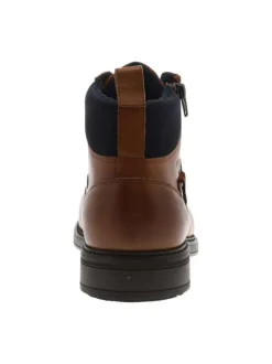Bottines en cuir cognac à talon décroché bas avec des lacets et un zip latéral