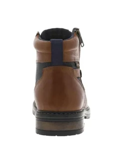Bottines en cuir cognac à talon décroché bas avec des lacets plats et un zip