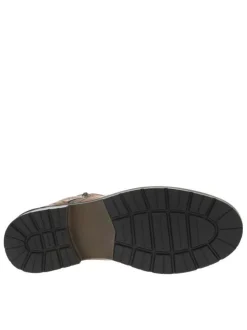Bottines en cuir cognac à talon décroché bas avec des lacets plats et un zip