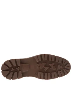 Bottines en cuir cognac à talon décroché bas avec un zip et des lacets ronds