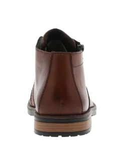 Bottines en cuir cognac à talon décroché bas avec un zip et des lacets ronds