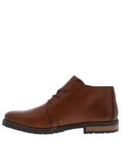 Bottines en cuir cognac à talon décroché bas avec un zip et des lacets ronds