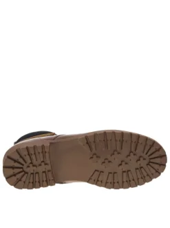 Bottines en cuir cognac à talon décroché bas avec zip et lacets ronds