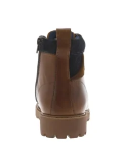 Bottines en cuir cognac à talon décroché bas avec zip et lacets ronds