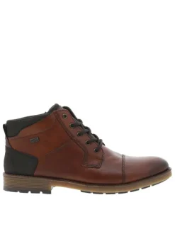 Bottines en cuir cognac à talon plat avec un zip et des lacets ronds