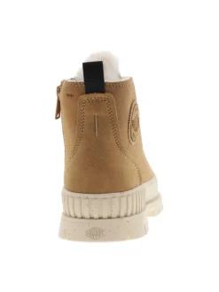 Bottines en cuir enduit camel à talon plat avec des lacets et un zip latéral