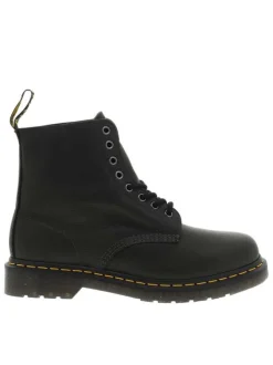 Bottines en cuir kaki à talon décroché bas avec des lacets ronds