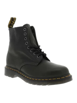 Bottines en cuir kaki à talon décroché bas avec des lacets ronds