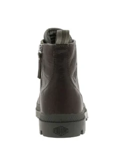 Bottines en cuir kaki à talon plat avec des lacets et un zip latéral