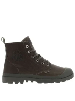 Bottines en cuir kaki à talon plat avec des lacets et un zip latéral