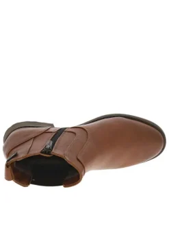 Bottines en cuir lisse marron à talon décroché bas et soufflet élastiqué