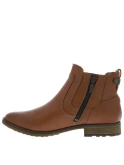 Bottines en cuir lisse marron à talon décroché bas et soufflet élastiqué