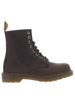 Bottines en cuir marron à talon décroché bas avec des lacets ronds