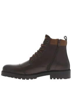 Bottines en cuir marron à talon décroché bas avec zip et lacets ronds