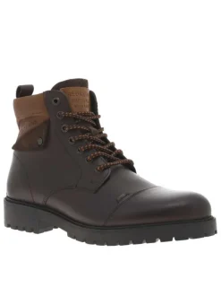 Bottines en cuir marron à talon décroché bas avec zip et lacets ronds