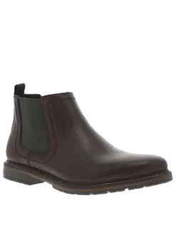 Bottines en cuir marron à talon décroché bas avec zip et soufflet élastiqué