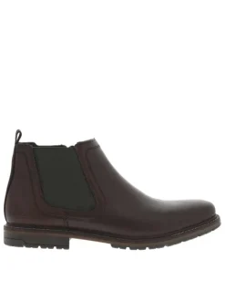Bottines en cuir marron à talon décroché bas avec zip et soufflet élastiqué