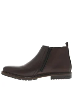 Bottines en cuir marron à talon décroché bas avec zip et soufflet élastiqué