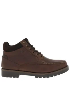 Bottines en cuir marron à talon décroché bas et à lacets ronds