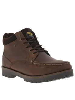 Bottines en cuir marron à talon décroché bas et à lacets ronds
