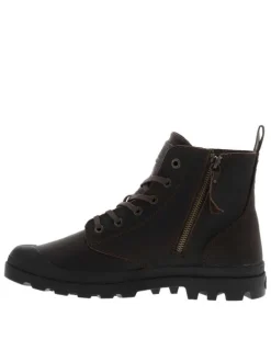 Bottines en cuir marron à talon plat avec des lacets et un zip latéral