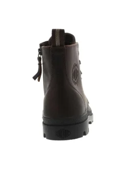 Bottines en cuir marron à talon plat avec des lacets et un zip latéral