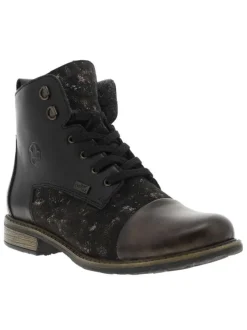 Bottines en cuir noires avec semelle à talon décroché bas et zip latéral