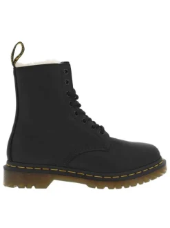 Bottines en cuir noires mat à talon plat et à lacets ronds avec doublure chaude