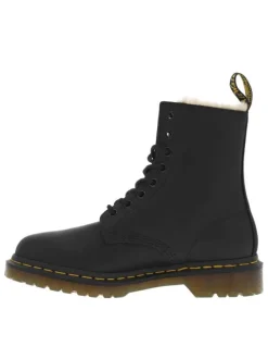 Bottines en cuir noires mat à talon plat et à lacets ronds avec doublure chaude