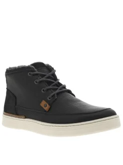 Bottines en cuir noires à semelle plate et à lacets ronds bleus