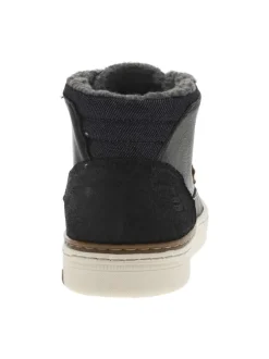 Bottines en cuir noires à semelle plate et à lacets ronds bleus