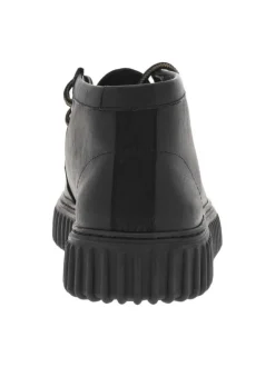 Bottines en cuir noires à semelle striée plates et à lacets ronds tressés
