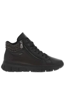 Bottines en cuir noires à talon compensé bas avec des lacets et 2 zips latéraux
