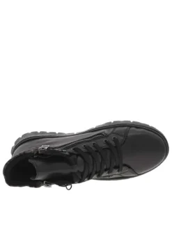 Bottines en cuir noires à talon compensé bas avec des lacets et 2 zips latéraux