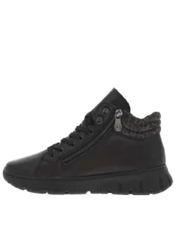 Bottines en cuir noires à talon compensé bas avec des lacets et 2 zips latéraux