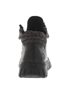 Bottines en cuir noires à talon compensé bas avec des lacets et 2 zips latéraux