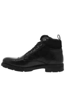 Bottines en cuir noires à talon décroché bas avec des lacets et un zip latéral