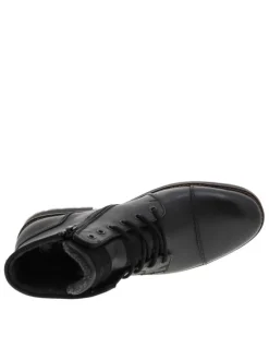 Bottines en cuir noires à talon décroché bas avec des lacets et un zip latéral