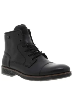 Bottines en cuir noires à talon décroché bas avec des lacets et un zip latéral
