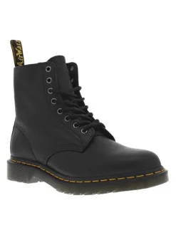 Bottines en cuir noires à talon décroché bas avec des lacets ronds