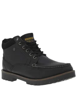 Bottines en cuir noires à talon décroché bas et à lacets ronds