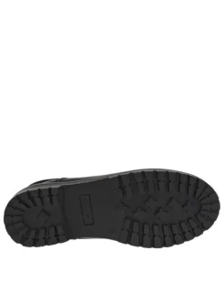 Bottines en cuir noires à talon décroché bas et à lacets ronds